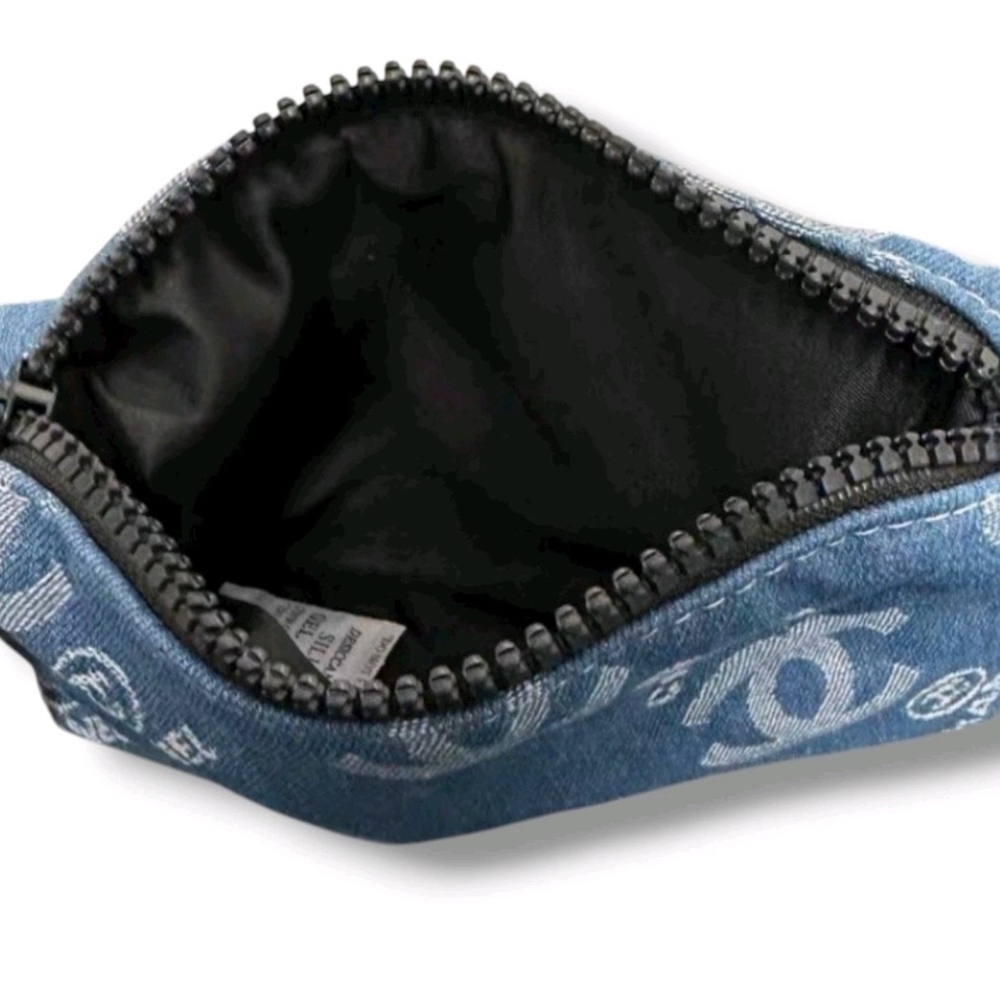 CHANEL Blue Denim Logo Cosmetic Pouch Case CC Monogram Travel NIB NWT AUTHENTIC - Picture 3 of 9